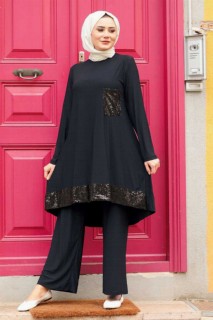 Woman Clothing - Navy Blue Hijab Suit Dress 100337573 - Turkey
