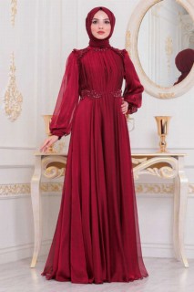 Evening & Party Dresses - Mahogany Hijab Evening Dress 100299882 - Turkey