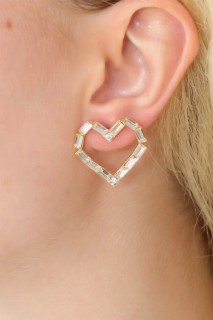 Gold Color Heart Model Zircon Stone Women's Earrings 100328094
