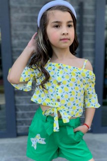 Girl Lemon Printed Strap Blouse Green Shorts Set 100328523