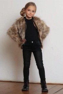 Girls - Girl Kid Lady Fur Coat Black Bottom Top Set 100326857 - Turkey