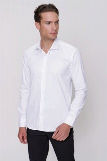 Top Wear - قميص أبيض للرجال ذو قصة ضيقة بقصة ضيقة من الساتان القطني 100٪ سادة 100351323 - Turkey