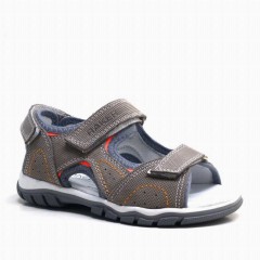 Boy Shoes - Sandales en cuir véritable gris Velcro pour garçons 100278790 - Turkey
