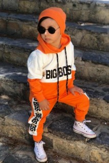 Boy Clothing - بدلة رياضية بقلنسوة بطبعة رقمية ولادي لون برتقالي 100344706 - Turkey