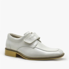 Cream Classic Patent Leather Velcro Sunnah Shoes for Boys 100278485