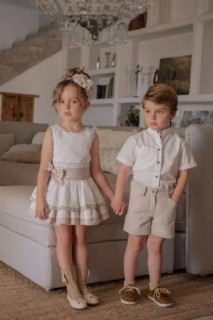 Boys Short Sleeve Shirt With Beige Shorts Suit 100328303