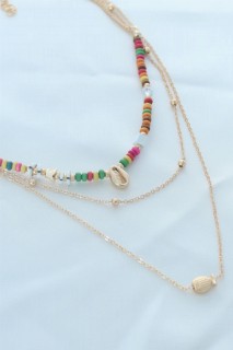 Necklaces - Gold Color Shell Figure Fish Detail Colorful Beads Women's Necklace 100327930 - Turkey