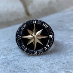Compass Black Ground Silver Ring 100347999