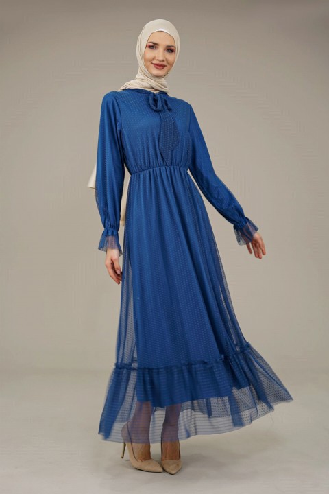 Daily Dress - Women's Collar Bow Long Dress 100342506 - Turkey