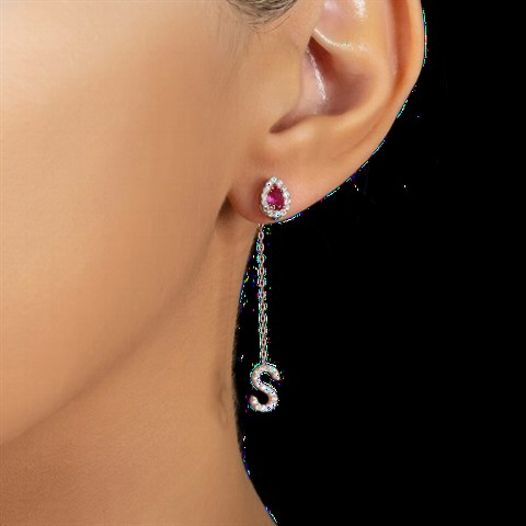 Earrings - أقراط فضية من حجر بخت شهر يوليو بتصميم متدلي 100350165 - Turkey