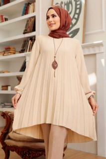 Clothes - Beige Hijab-Tunika 100341007 - Turkey