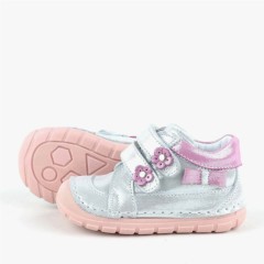 Genuine Leather Silver Shiny First Step Baby Girls Shoes 100316950