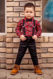 Boy's New Scottish Shirt and Suspended Black Pants Bottom Top Suit 100328119