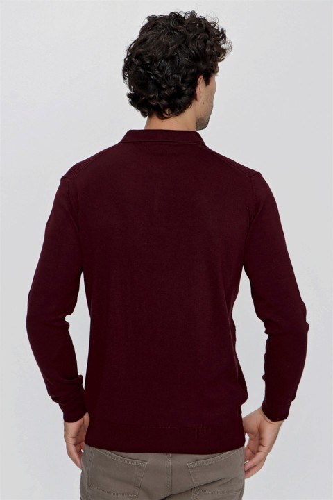 Men's Claret Red Trend Dynamic Fit Comfortable Cut Polo Neck Knitwear Sweater 100345158