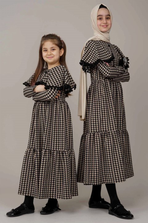 Daily Dress - Young Girl Sleeves Flounce Pompom Detailed Dress 100342548 - Turkey