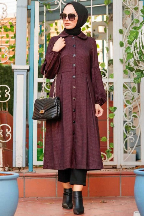 Coat - Kirschfarbener Hijab-Mantel 100333159 - Turkey