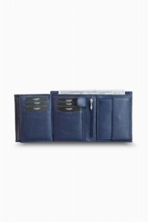 Multi-Compartment Vertical Navy Blue Leather Men's Wallet 100345816