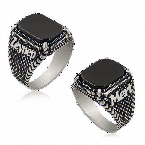 Black Onyx Stone Personalized Silver Ring 100347888