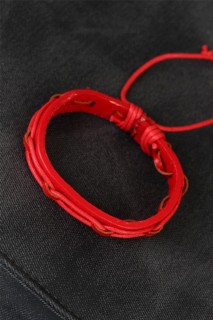 Men - Red Color Adjusted Corded Leather Men's Bracelet 100318737 - Turkey