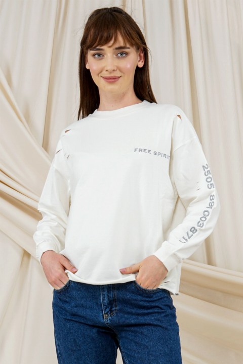 Sweatshirt - Women's Laser Cut Printed Sweatshirt 100326322 - Turkey