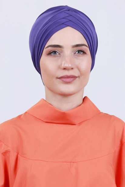 Woman Bonnet & Turban - Double-Sided 3-Striped Bonnet Magenta 100285259 - Turkey