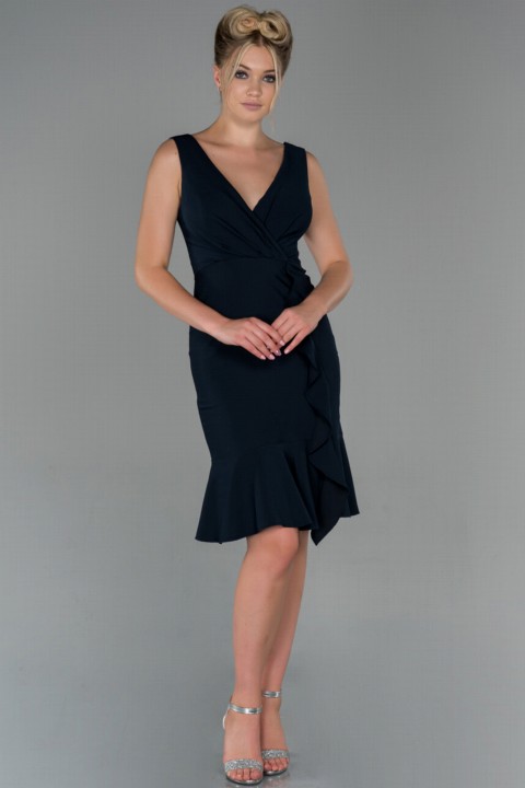 Woman Clothing - Abendkleid Ärmelloses zweireihiges Krepp-Einladungskleid ABK1041 100297249 - Turkey