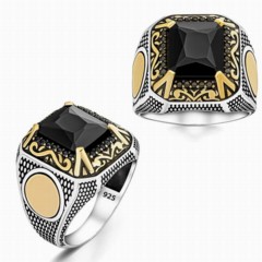 Zircon Stone Rings - Nail Black Zircon Stone Silver Ring 100346349 - Turkey