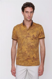 Men's Mustard Yellow Interlock Patterned Trend Dynamic Fit Relaxed Fit Short Sleeve T-Shirt 100350829