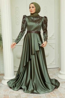 Evening & Party Dresses - Khaki Hijab Abendkleid 100341587 - Turkey