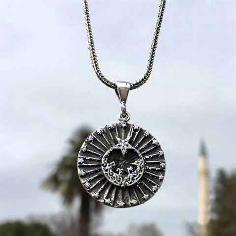 Necklace - Moon Yildiz Gokturk Turkish Written Silver Necklace 100348303 - Turkey