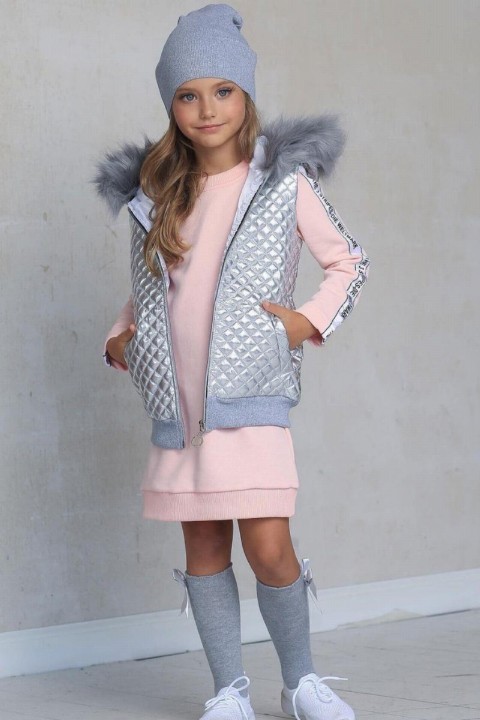 Girl's Fur Shiny Vest Powder Dress 100326856