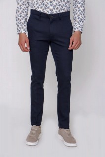 pants - Men's Navy Blue Dynamic Fit Casual Cut Chino Linen Trousers 100350833 - Turkey