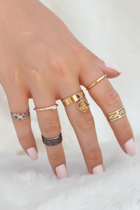 Trend Mixed Color Metal Ring Set 100319005