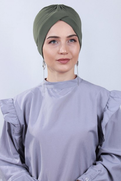 Woman Bonnet & Hijab - Bonnet Double Face Nevrulu Vert Kaki - Turkey