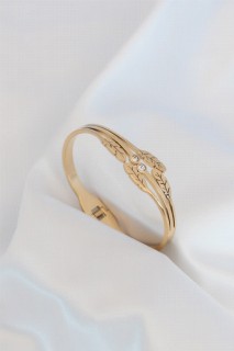 Gold Color 4 Feather Figure Zircon Stone Detail Steel Women's Bracelet 100327820
