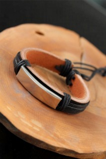 Men - Black Color Leather Men's Bracelet With Metal Accessories 100318828 - Turkey