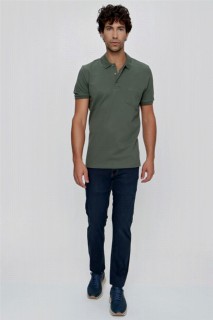 Men's Khaki Basic Plain 100% Cotton Oversized Wide Cut Short Sleeved Polo Neck T-Shirt 100350931