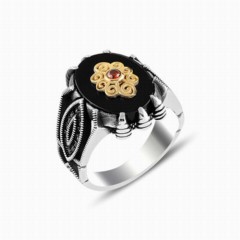 Claw Motif Black Onyx Stone Solitaire Silver Ring 100347875