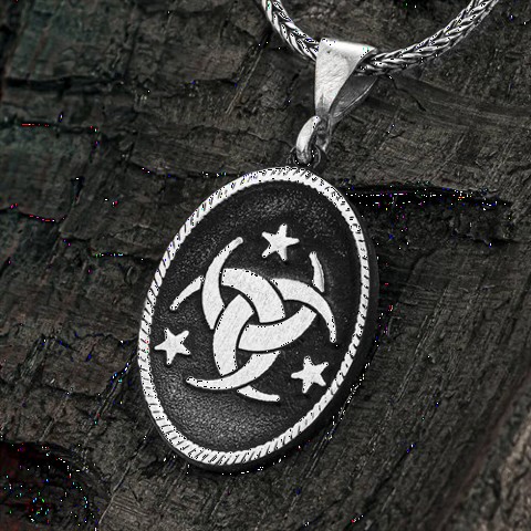 Special Organization-I Special Engraving Silver Necklace on Black Background 100349490