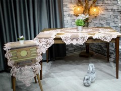 Table Cover Set - Dowry Land Snowflake 26-teiliges Tischdecken-Set Creme-Grau 100330726 - Turkey