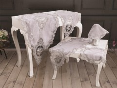 Living room Table Set - French Guipure Chenille Elite Wohnzimmer-Set 5-teilig Grau 100259611 - Turkey