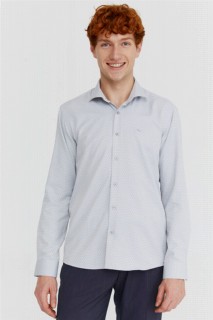 Men Clothing - Men's Gray Cotton Slim Fit Slim Fit Jacquard Patterned Italian Collar Long Sleeve Shirt 100351178 - Turkey