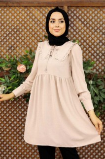 Clothes - Beige Hijab-Tunika 100341619 - Turkey