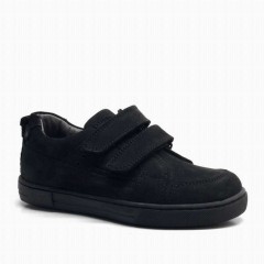 Boys - Chaussures de sport pour enfants en cuir véritable noir Velcro 100278787 - Turkey