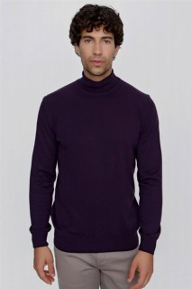 Men's Purple Basic Dynamic Fit Relaxed Fit Full Turtleneck Knitwear Sweater 100345149