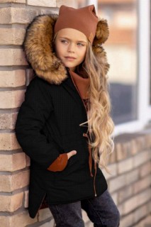 Girls Boys' Hoodie With Fur Collar And Beret Black Coat 100328613