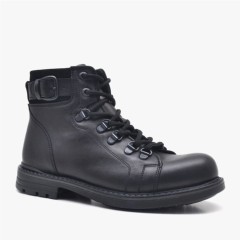 Black Genuine Leather Zipper Winter Soldier Boots for Child 100278606