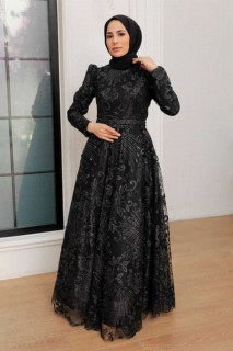 Woman - Black Hijab Evening Dress 100341041 - Turkey
