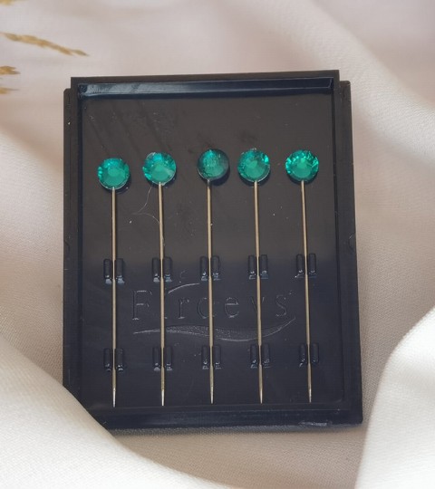 clips-pins - مجموعة دبابيس الحجاب الكريستالية من 5 إبر وشاح فاخرة حجر الراين 5 دبابيس - أخضر - Turkey