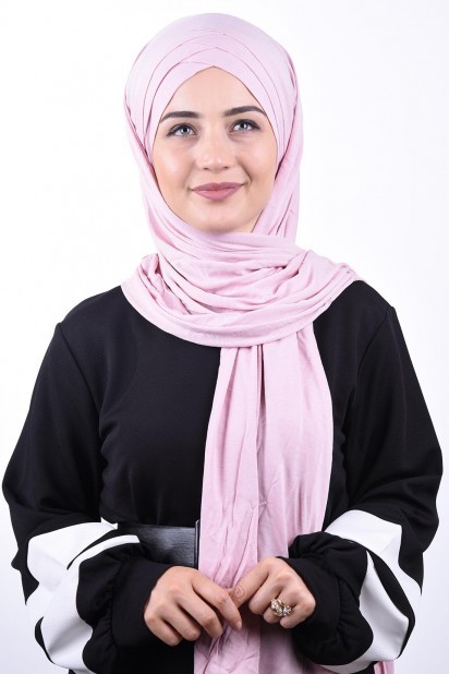 Woman Bonnet & Hijab - مسحوق شال قطن ممشط بثلاثة خطوط وردي - Turkey